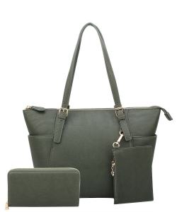 Fashion Faux Handbag with Matching Wallet Set WU1009W OLIVE